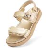 DREAM PAIRS Girls Sandals Casual Open Toe Two Adjustable Strapped Sandals with Hook and Loop for Little Kid/Big Kid(Gold)
