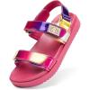DREAM PAIRS Girls Sandals Casual Open Toe Two Adjustable Strapped Sandals with Hook and Loop for Little Kid/Big Kid(Pink/Purple)