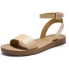 DREAM PAIRS Women’s One Band Ankle Strap Buckle Flat Sandals(Nude)