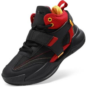 DREAM PAIRS Boys Girls Basketball Shoes Little Kid Big Kid Non-Slip Sport Athletic Sneakers Boys Comfortable Durable School Training Shoes(Black/Red)