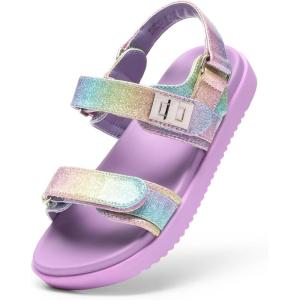 DREAM PAIRS Girls Sandals Casual Open Toe Two Adjustable Strapped Sandals with Hook and Loop for Little Kid/Big Kid(Rainbow)