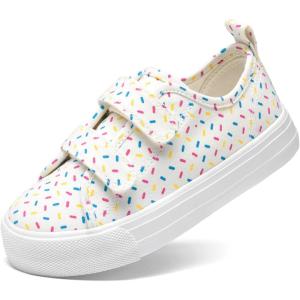 DREAM PAIRS Kids Toddler Sneakers Boys Girls Canvas with Cartoon Dual Hook and Loops for School Walking(Beige/Multi)