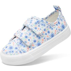 DREAM PAIRS Kids Toddler Sneakers Boys Girls Canvas with Cartoon Dual Hook and Loops for School Walking(Light Blue/Pink)