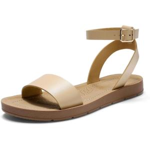 DREAM PAIRS Women’s One Band Ankle Strap Buckle Flat Sandals(Nude)