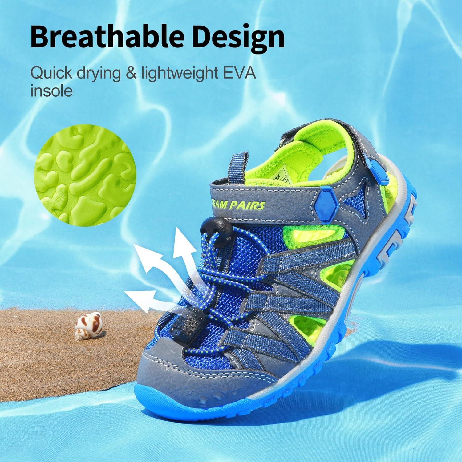 image:imageDREAM PAIRS Boys Girls ClosedToe Outdoor Summer Sport Sandals for ToddlerLittleBig KidGreyGreenBlue