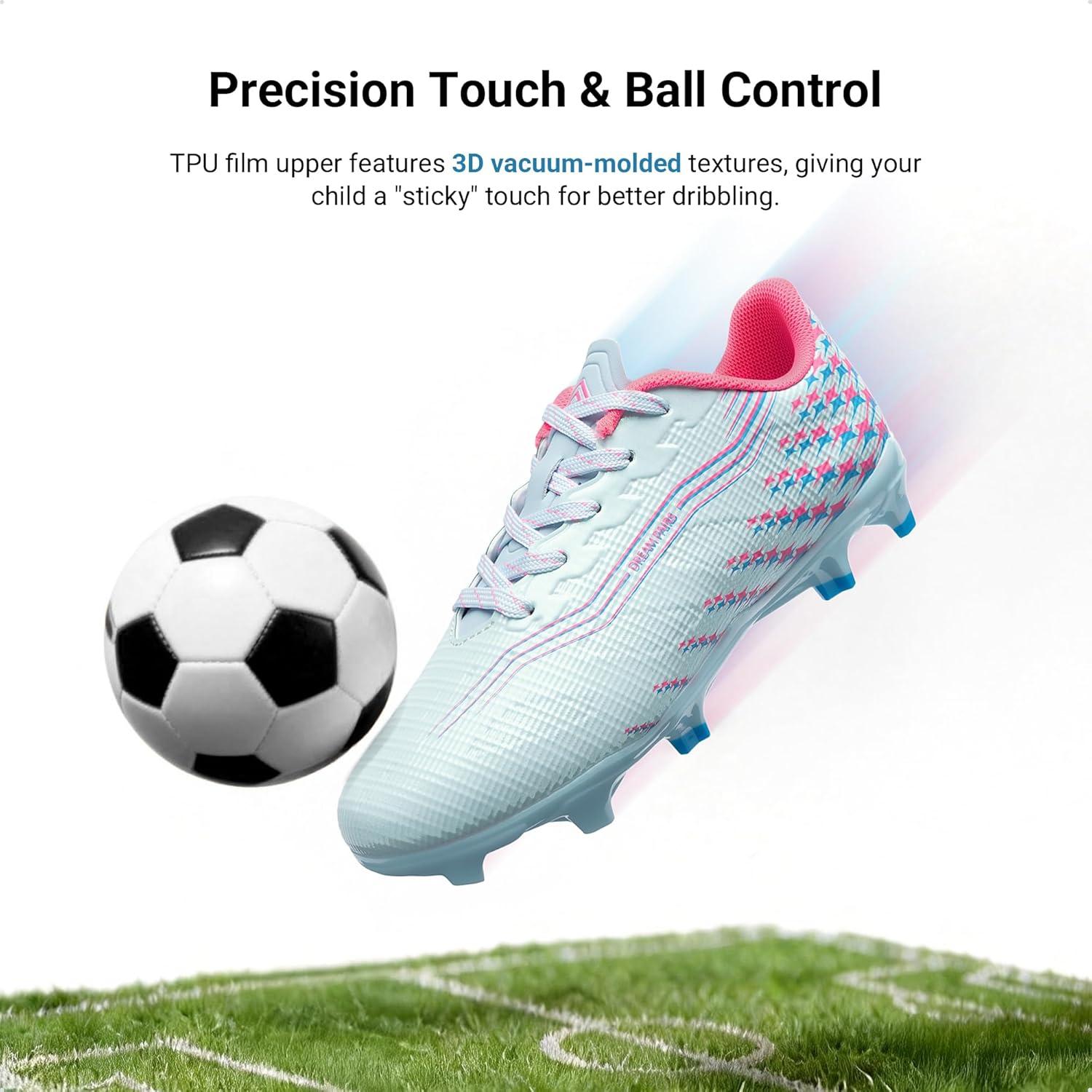 image:imageDREAM PAIRS Boys Girls FG AG Soccer Cleats HighSpeed AntiTwist Lightweight Football ShoesLight BluePink