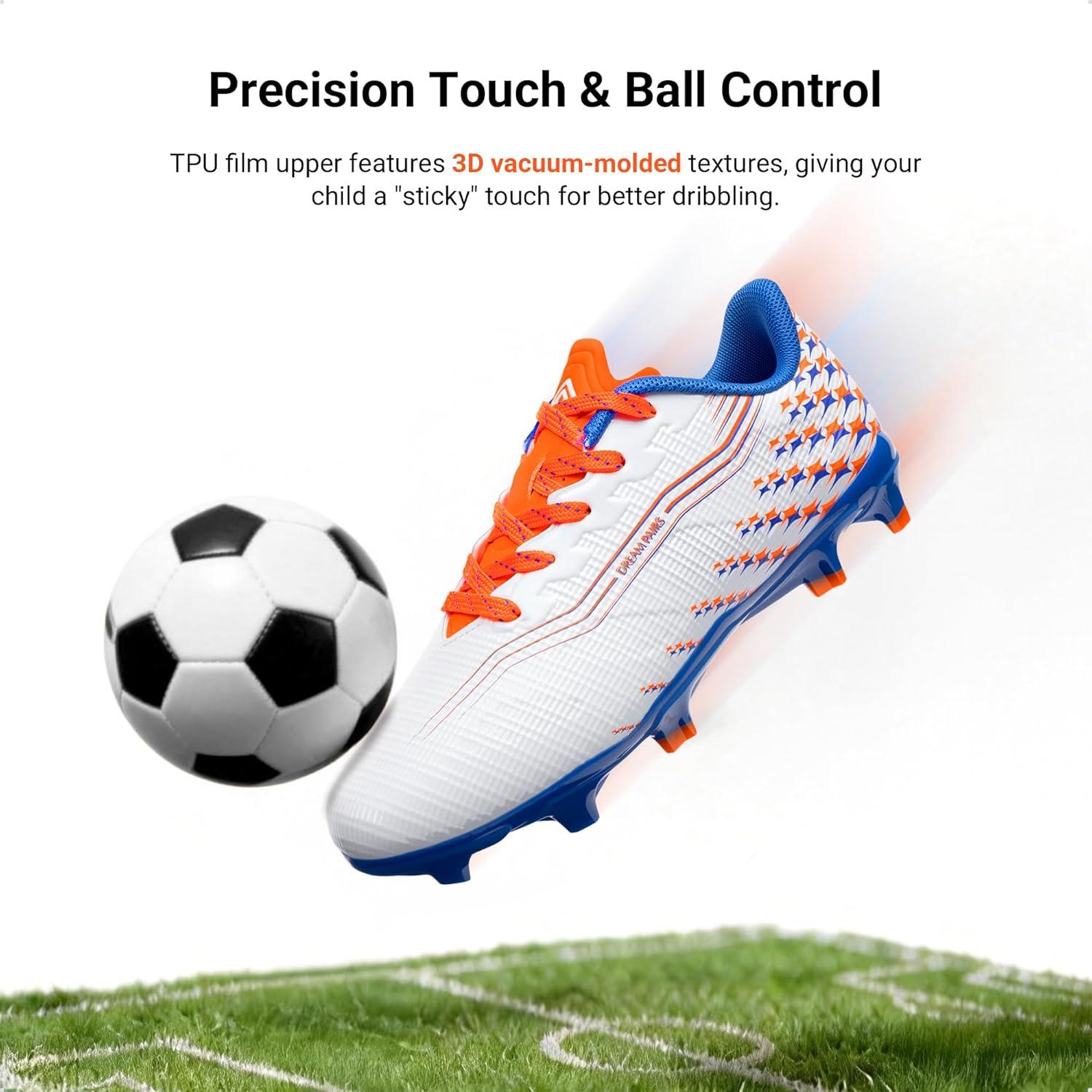 image:imageDREAM PAIRS Boys Girls FG AG Soccer Cleats HighSpeed AntiTwist Lightweight Football ShoesWhiteOrange