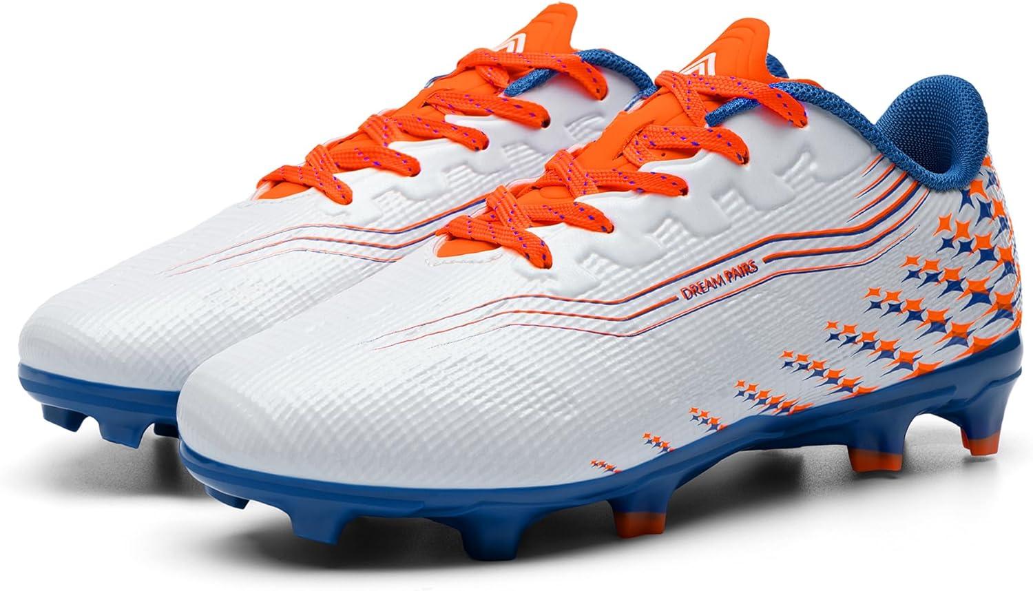 image:imageDREAM PAIRS Boys Girls FG AG Soccer Cleats HighSpeed AntiTwist Lightweight Football ShoesWhiteOrange