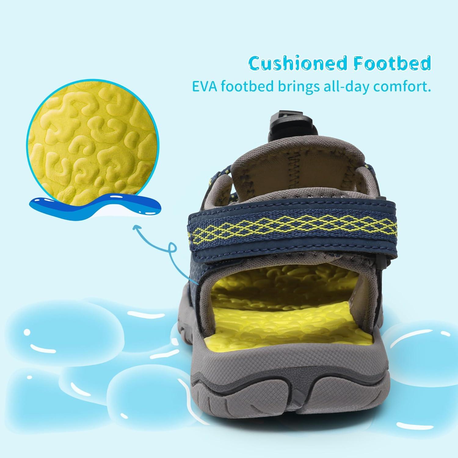 image:imageDREAM PAIRS Boys Girls Summer Outdoor Athletic Sport Sandals Walking Hiking Hook and Loop Adjustable Multicolor for ToddlerLittleBig KidsDark Blue