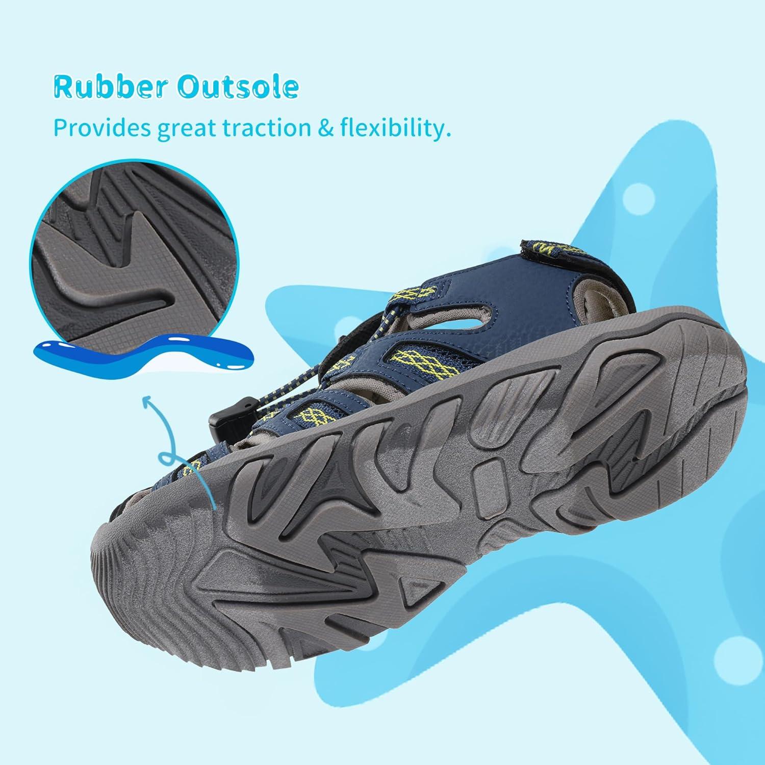 image:imageDREAM PAIRS Boys Girls Summer Outdoor Athletic Sport Sandals Walking Hiking Hook and Loop Adjustable Multicolor for ToddlerLittleBig KidsDark Blue