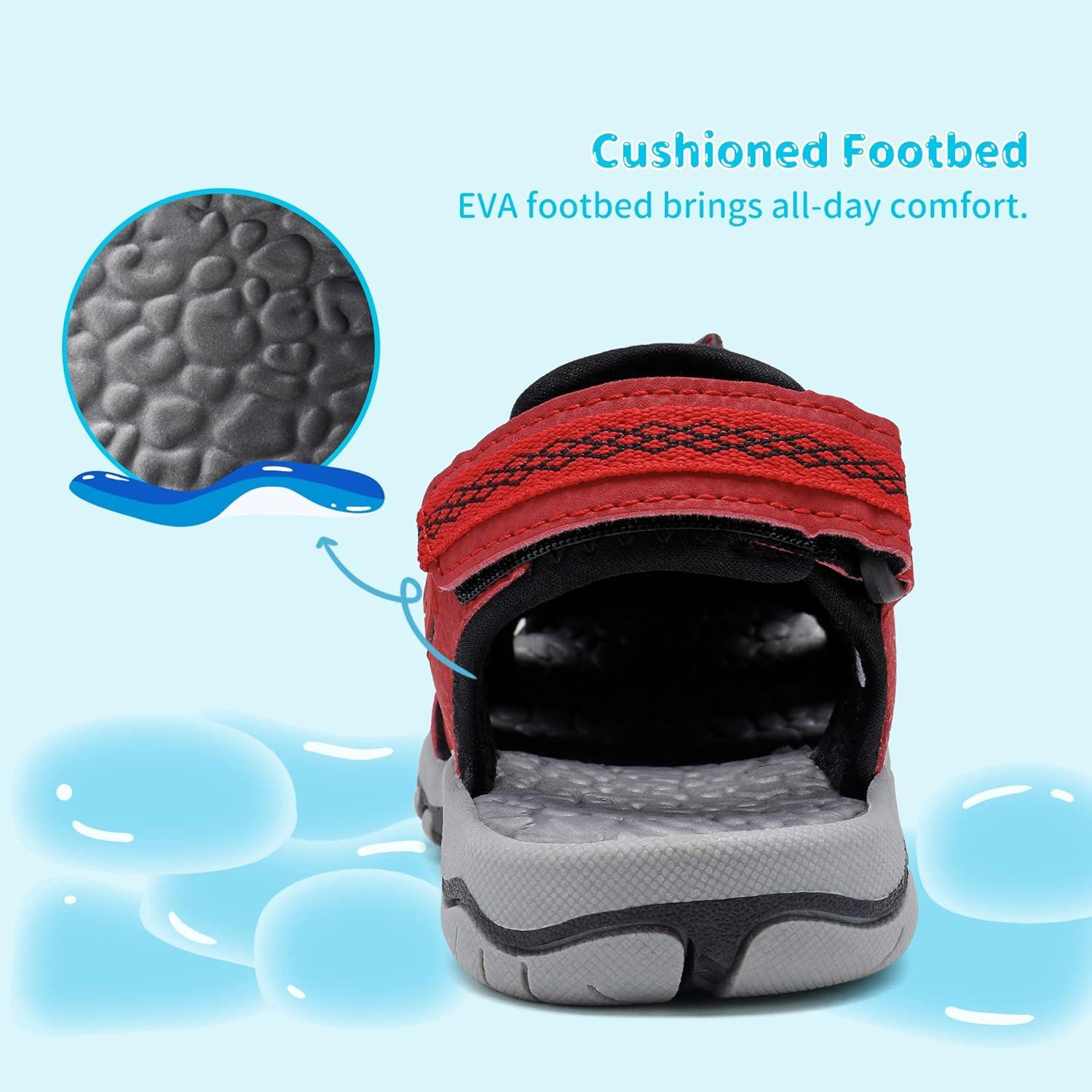 image:imageDREAM PAIRS Boys Girls Summer Outdoor Athletic Sport Sandals Walking Hiking Hook and Loop Adjustable Multicolor for ToddlerLittleBig KidsRedBlackGrey