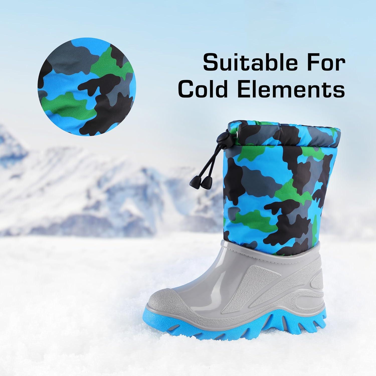 image:imageDREAM PAIRS Boys Snow Boots Waterproof Camouflage Slip Resistant Mid Calf Faux Fur Lining Outdoor Muck Winter Shoes for LittleBig KidsBlueGray