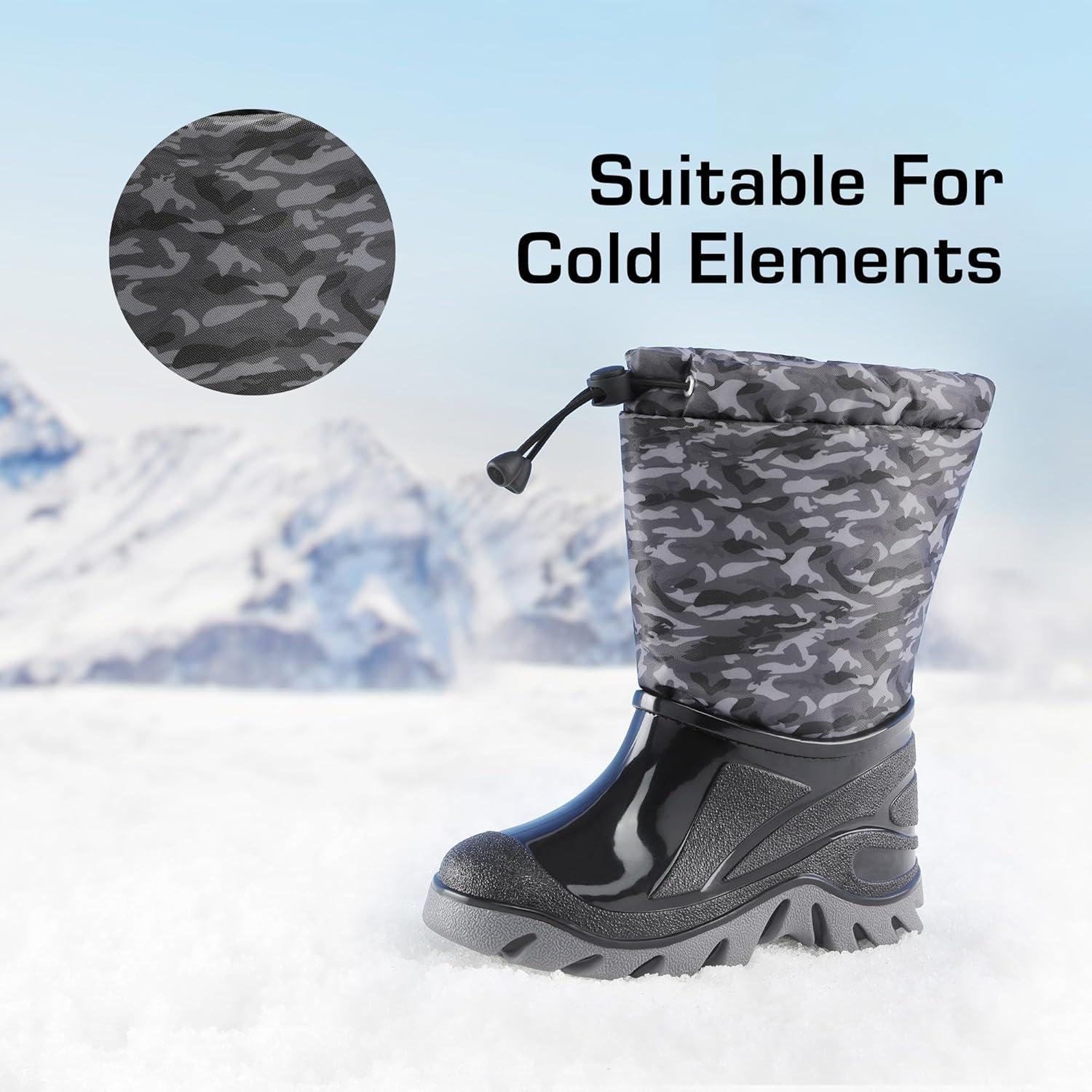 image:imageDREAM PAIRS Boys Snow Boots Waterproof Camouflage Slip Resistant Mid Calf Faux Fur Lining Outdoor Muck Winter Shoes for LittleBig KidsGrayBlack