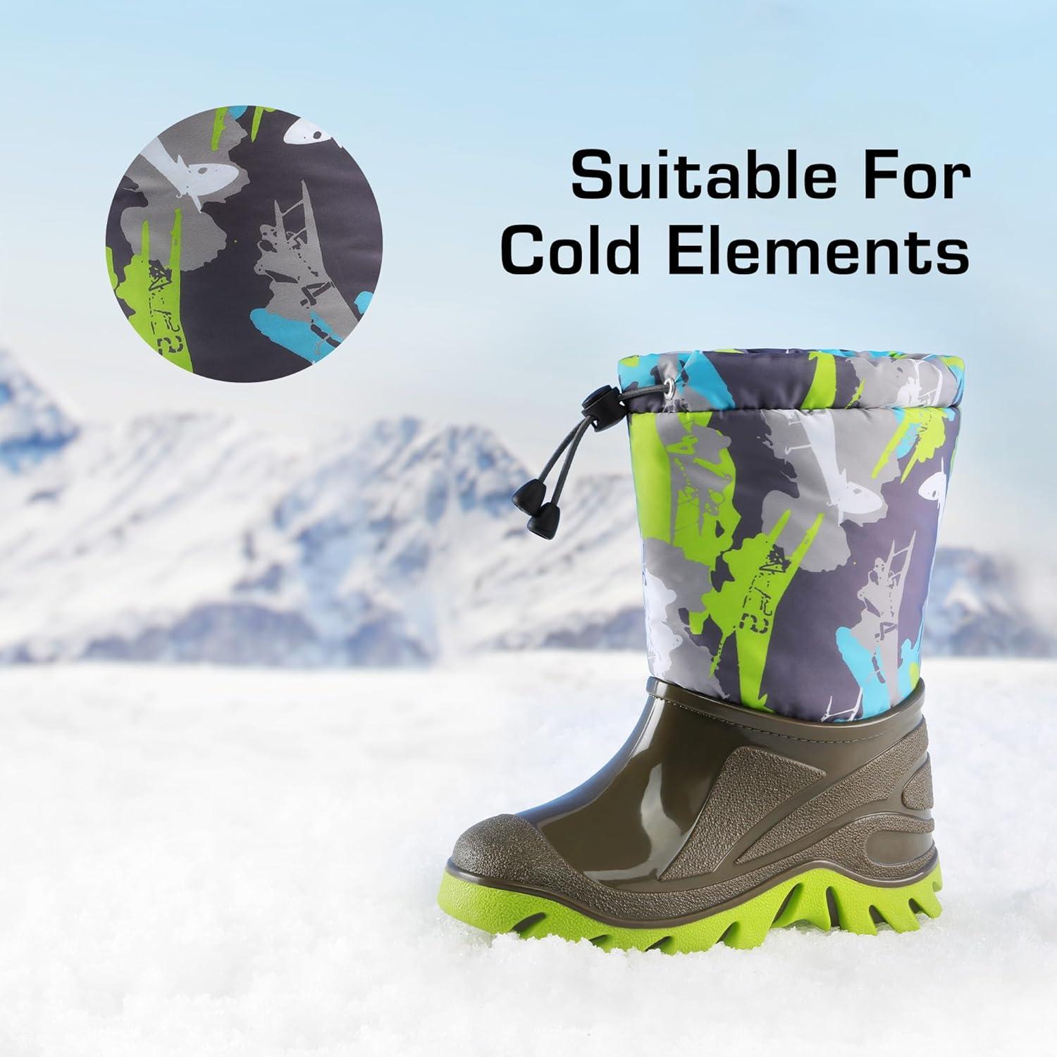 image:imageDREAM PAIRS Boys Snow Boots Waterproof Camouflage Slip Resistant Mid Calf Faux Fur Lining Outdoor Muck Winter Shoes for LittleBig KidsGrayOliver Green