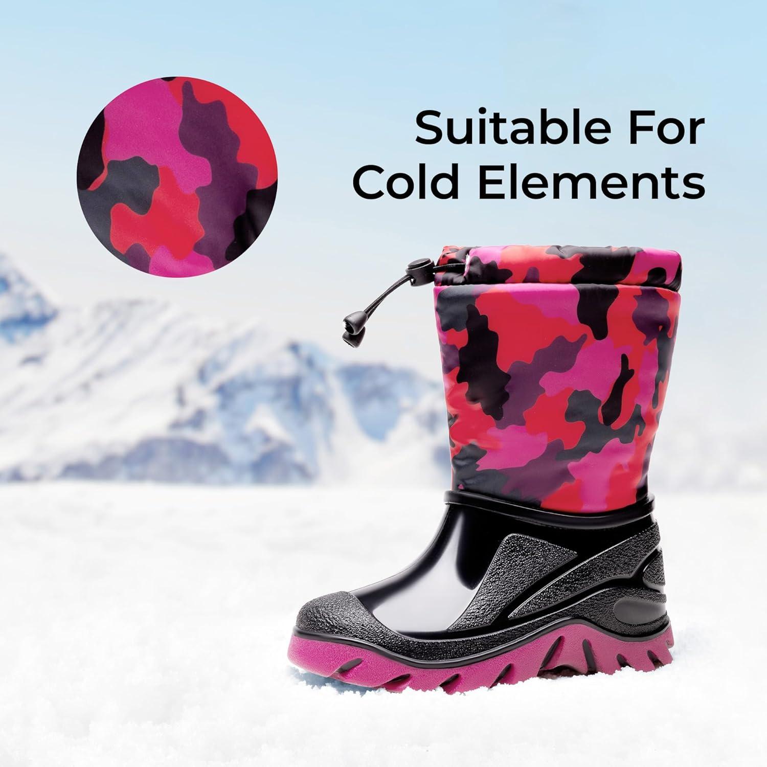 image:imageDREAM PAIRS Boys Snow Boots Waterproof Camouflage Slip Resistant Mid Calf Faux Fur Lining Outdoor Muck Winter Shoes for LittleBig KidsRedBlack