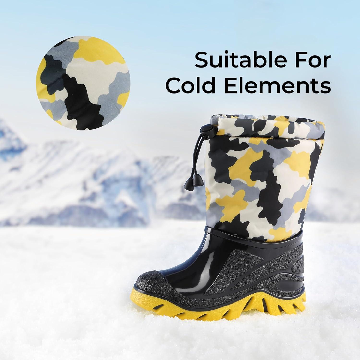 image:imageDREAM PAIRS Boys Snow Boots Waterproof Camouflage Slip Resistant Mid Calf Faux Fur Lining Outdoor Muck Winter Shoes for LittleBig KidsYellowBlack