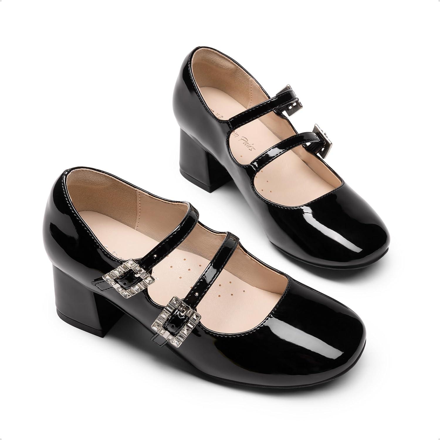 image:imageDREAM PAIRS Girls Dress Shoes Mary Jane Double Straps High Heel Easter Wedding Party Church Princess Communion Pumps for LittleBig KidsBlack
