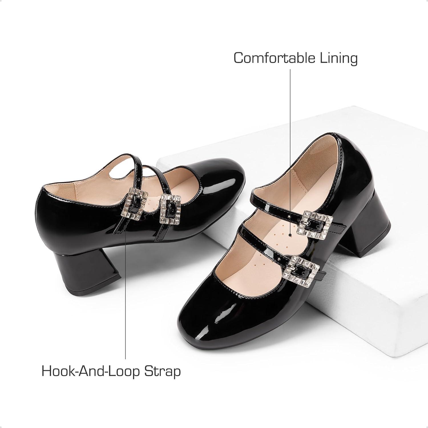 image:imageDREAM PAIRS Girls Dress Shoes Mary Jane Double Straps High Heel Easter Wedding Party Church Princess Communion Pumps for LittleBig KidsBlack
