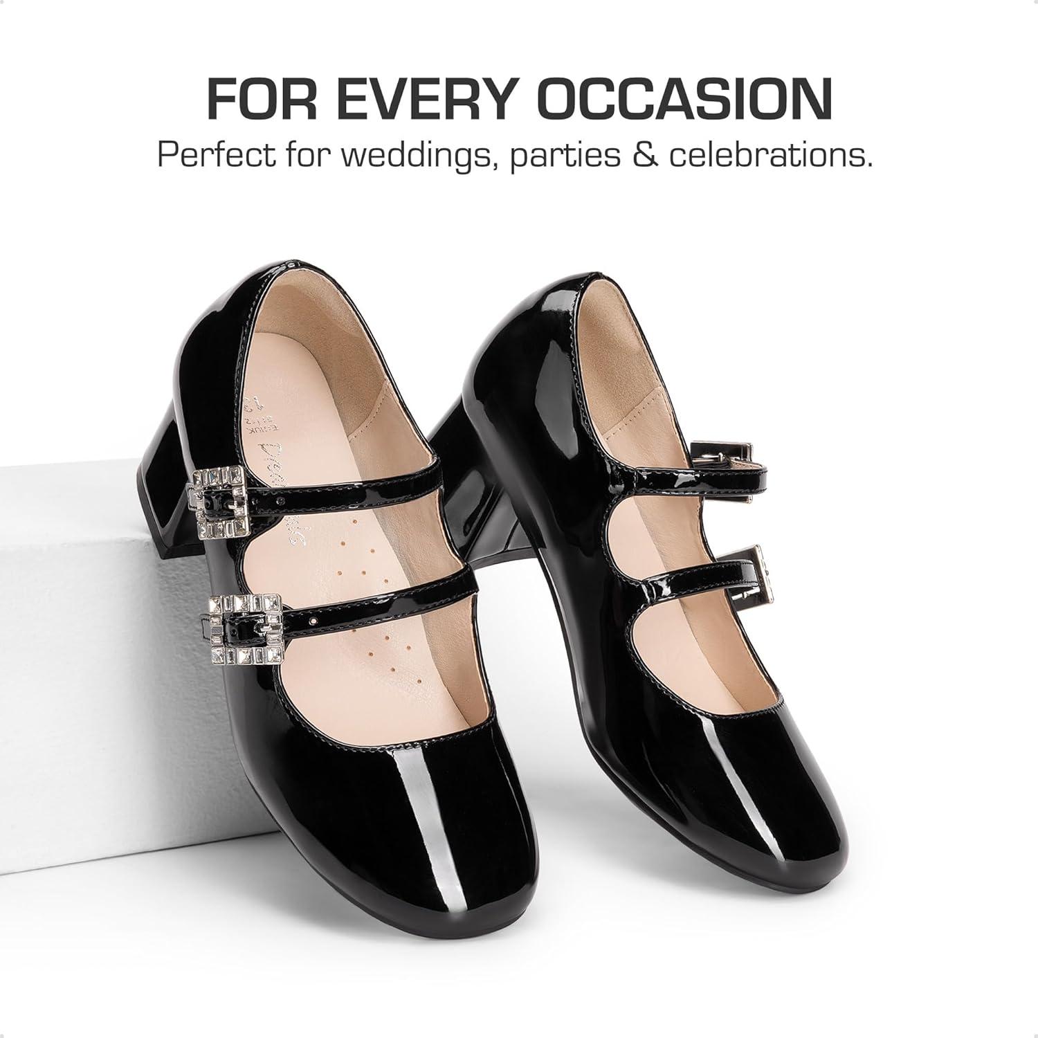 image:imageDREAM PAIRS Girls Dress Shoes Mary Jane Double Straps High Heel Easter Wedding Party Church Princess Communion Pumps for LittleBig KidsBlack