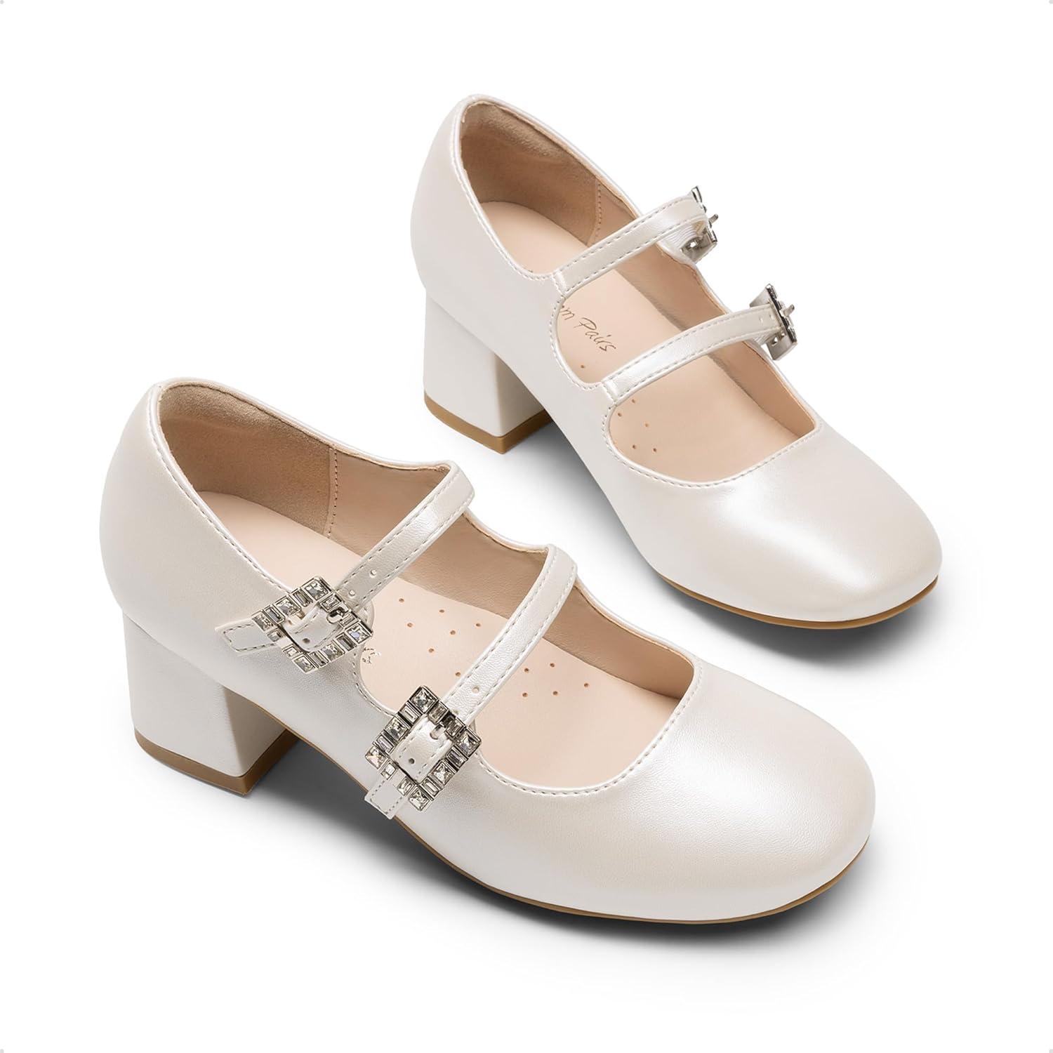 image:imageDREAM PAIRS Girls Dress Shoes Mary Jane Double Straps High Heel Easter Wedding Party Church Princess Communion Pumps for LittleBig KidsIvory