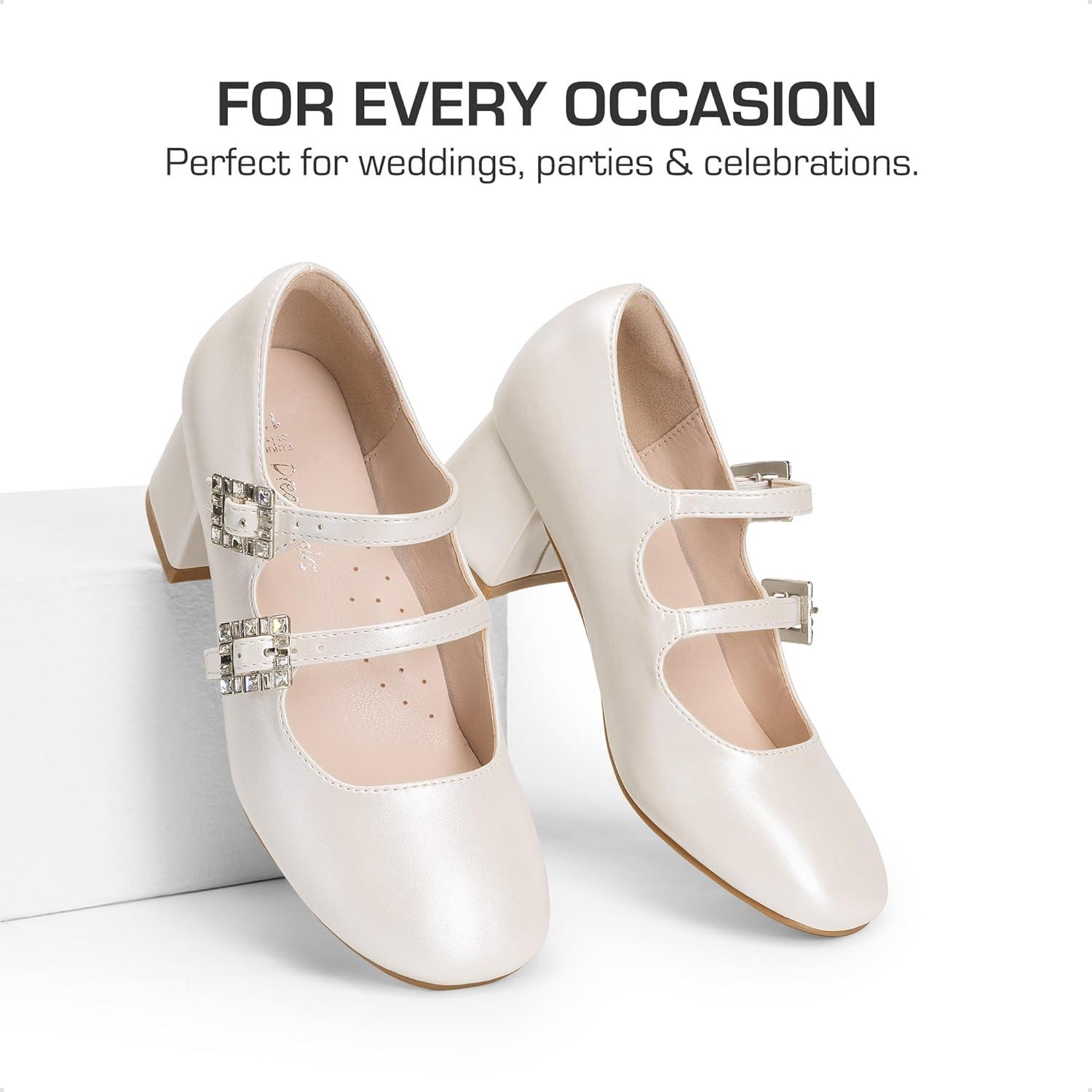 image:imageDREAM PAIRS Girls Dress Shoes Mary Jane Double Straps High Heel Easter Wedding Party Church Princess Communion Pumps for LittleBig KidsIvory