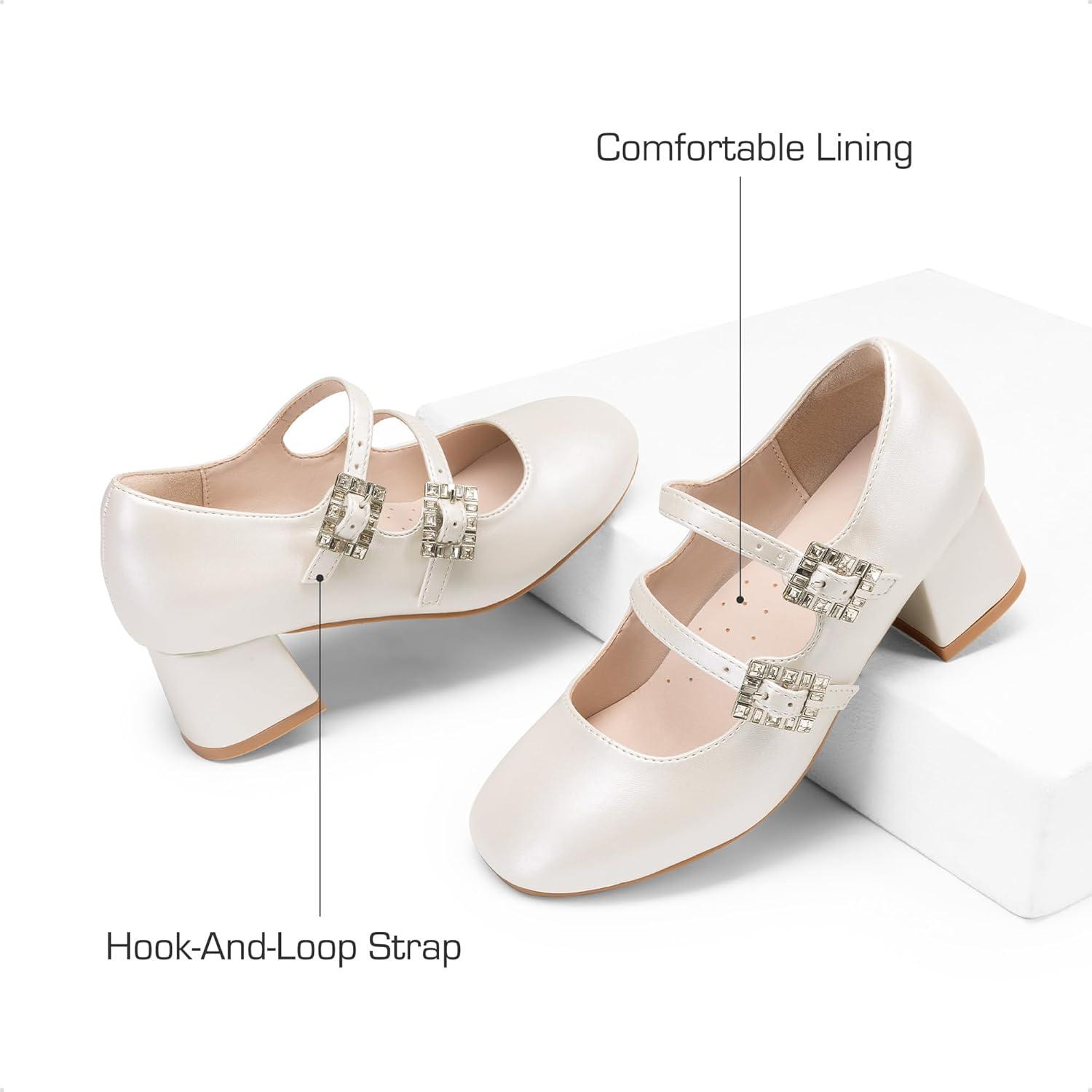 image:imageDREAM PAIRS Girls Dress Shoes Mary Jane Double Straps High Heel Easter Wedding Party Church Princess Communion Pumps for LittleBig KidsIvory