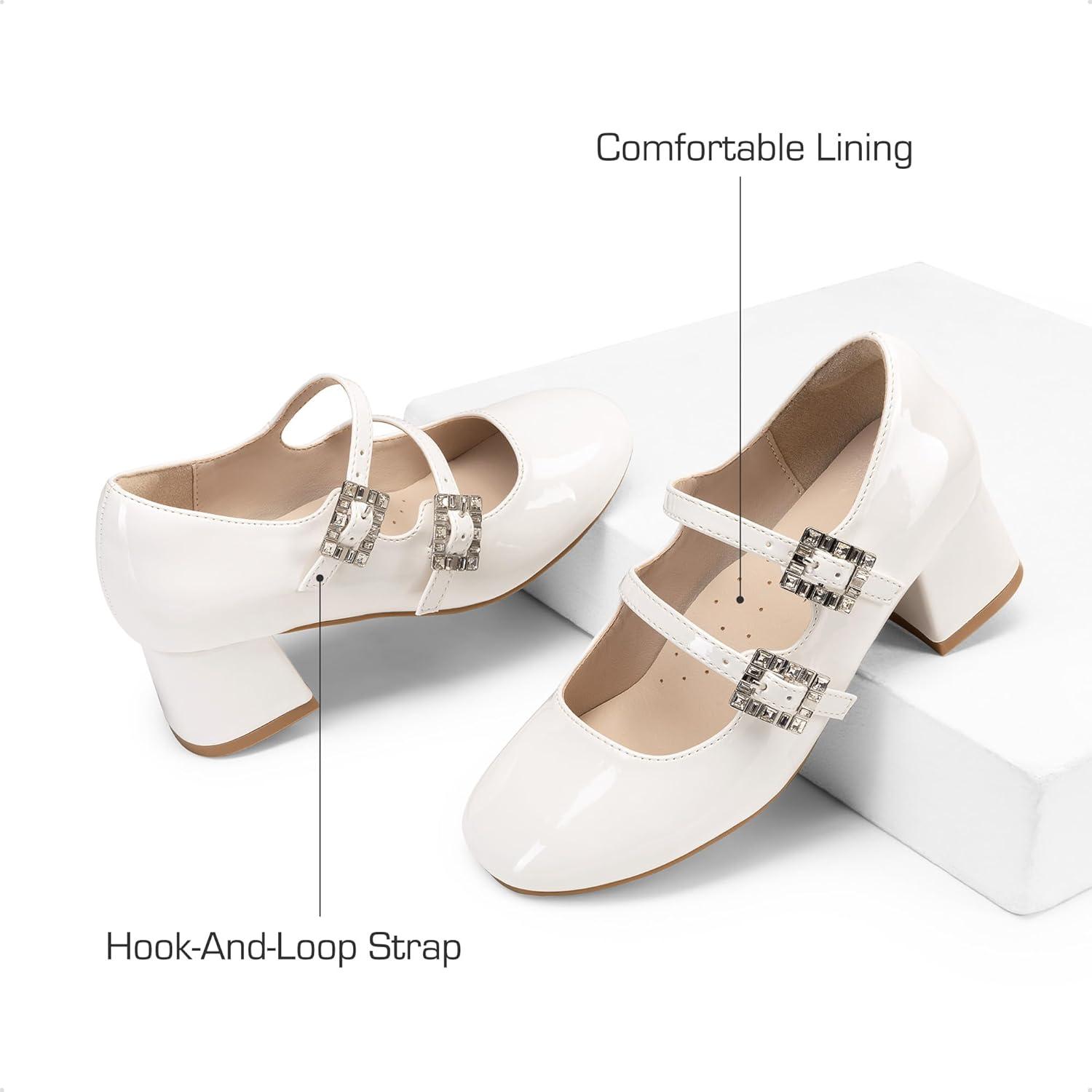 image:imageDREAM PAIRS Girls Dress Shoes Mary Jane Double Straps High Heel Easter Wedding Party Church Princess Communion Pumps for LittleBig KidsWhite