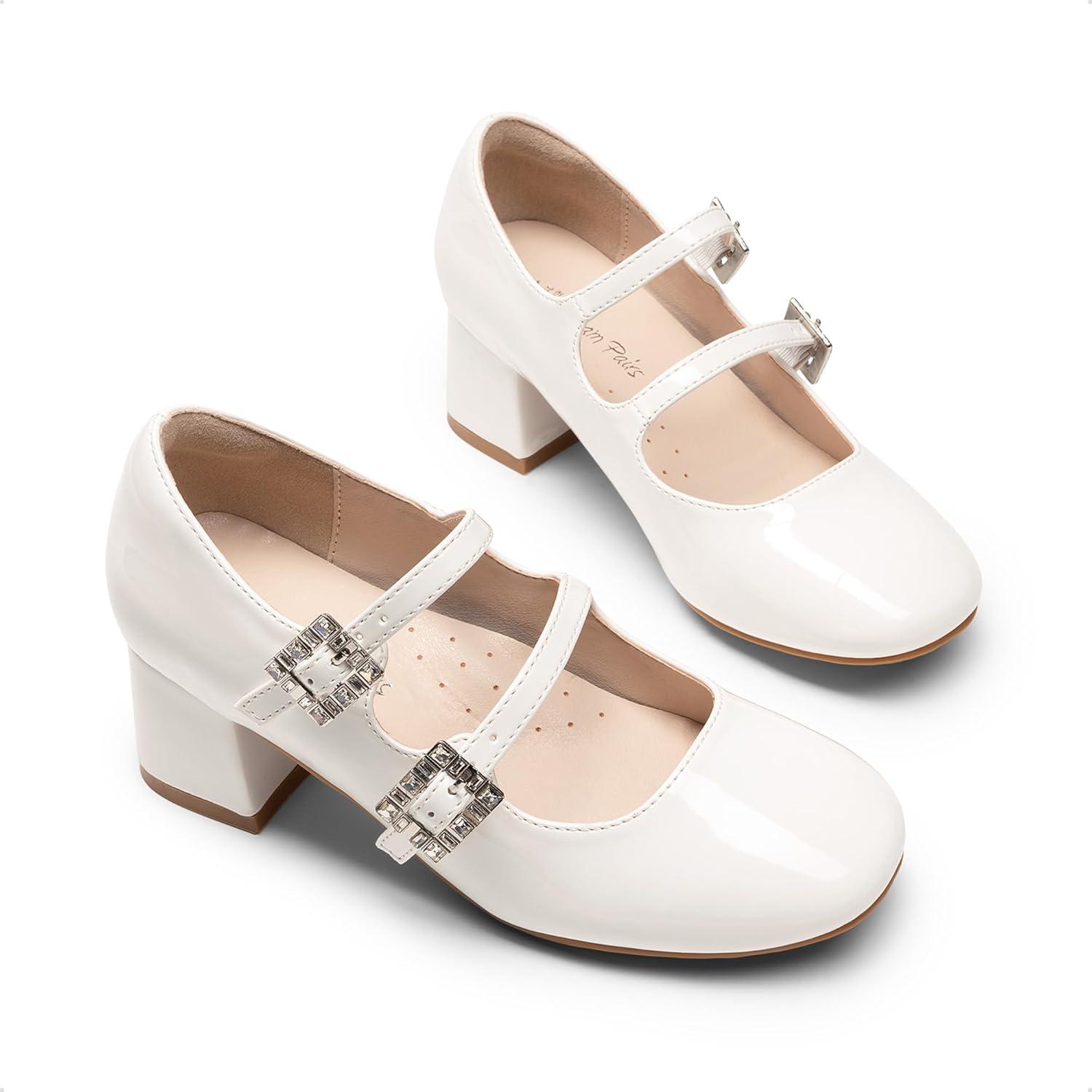 image:imageDREAM PAIRS Girls Dress Shoes Mary Jane Double Straps High Heel Easter Wedding Party Church Princess Communion Pumps for LittleBig KidsWhite