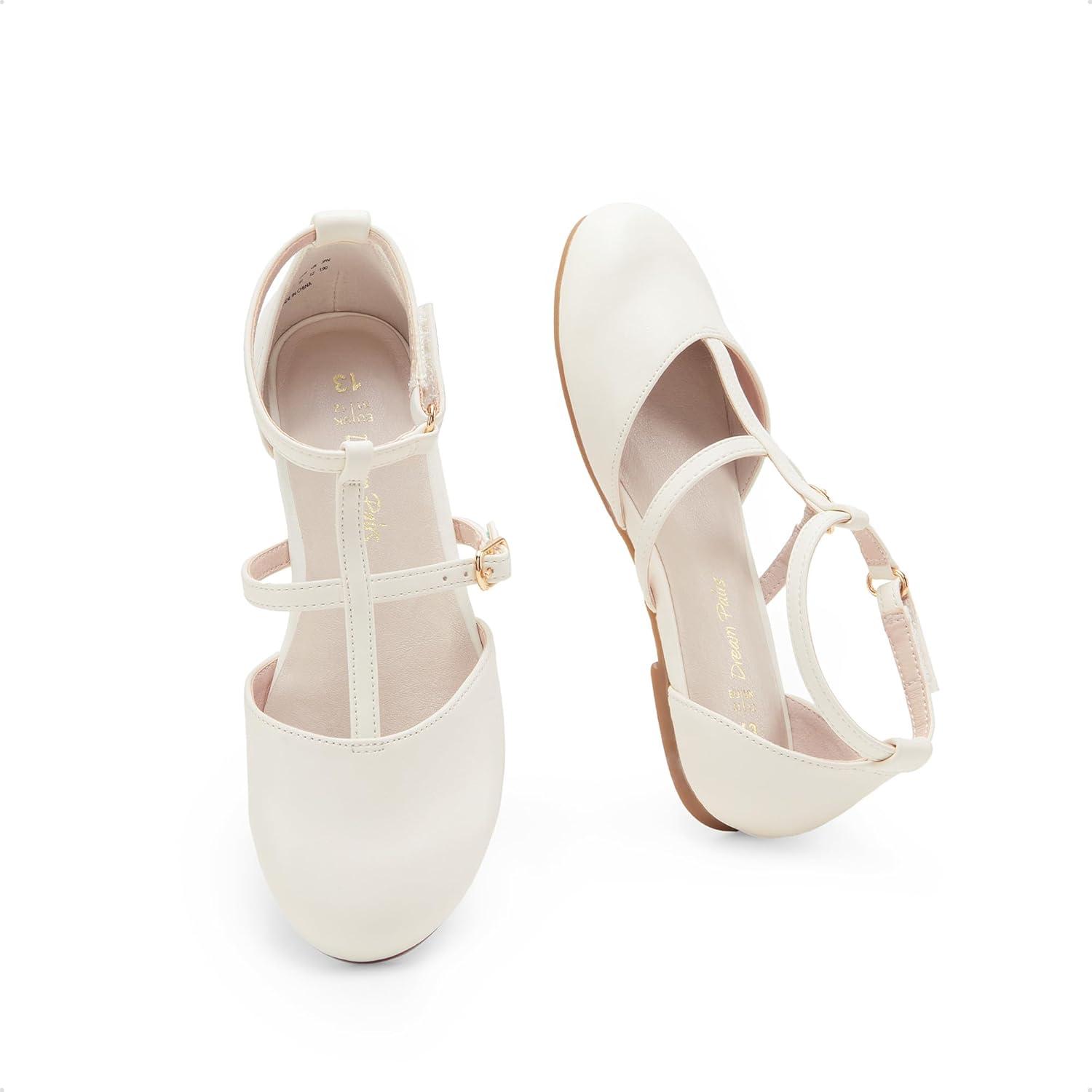 image:imageDREAM PAIRS Girls Dress Shoes Mary Jane Flats for Little Girls Party Shoes with T StrapIvory