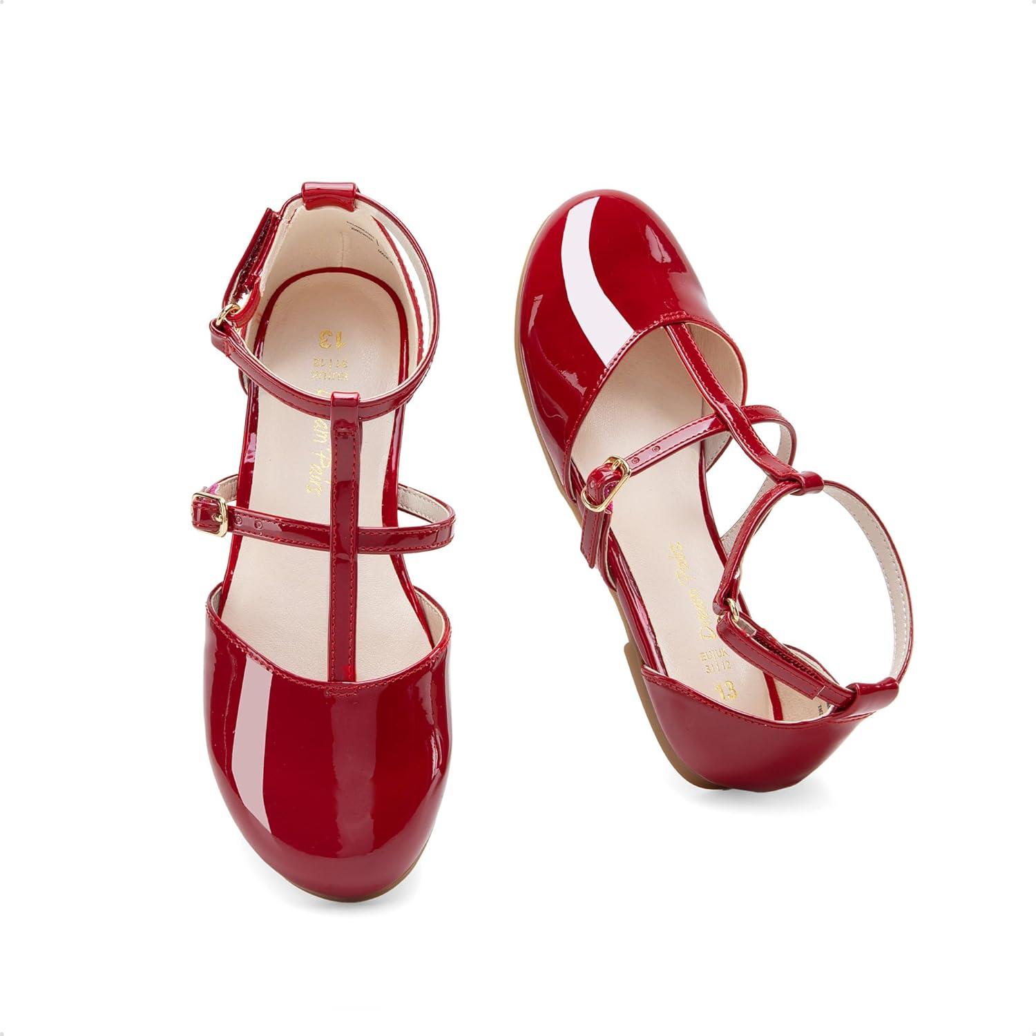 image:imageDREAM PAIRS Girls Dress Shoes Mary Jane Flats for Little Girls Party Shoes with T StrapRed