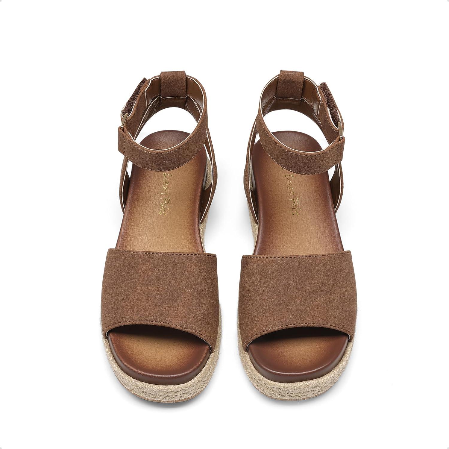 image:imageDREAM PAIRS Girls Platform Wedge Open Toe Espadrille Sandals with Buckle Ankle Strap for Little KidBig KidBrown