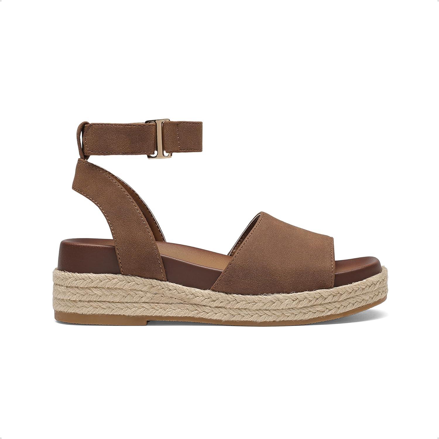 image:imageDREAM PAIRS Girls Platform Wedge Open Toe Espadrille Sandals with Buckle Ankle Strap for Little KidBig KidBrown