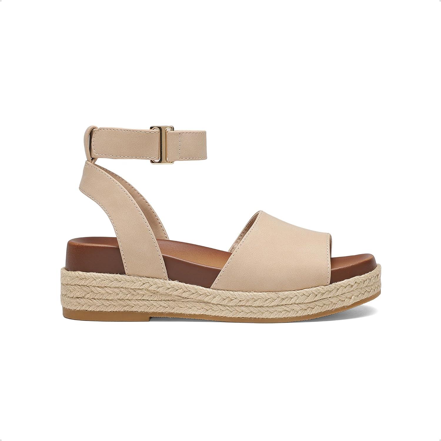 image:imageDREAM PAIRS Girls Platform Wedge Open Toe Espadrille Sandals with Buckle Ankle Strap for Little KidBig KidNude