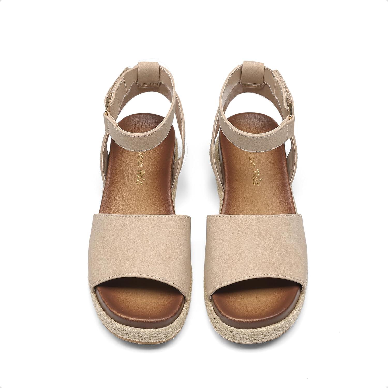 image:imageDREAM PAIRS Girls Platform Wedge Open Toe Espadrille Sandals with Buckle Ankle Strap for Little KidBig KidNude