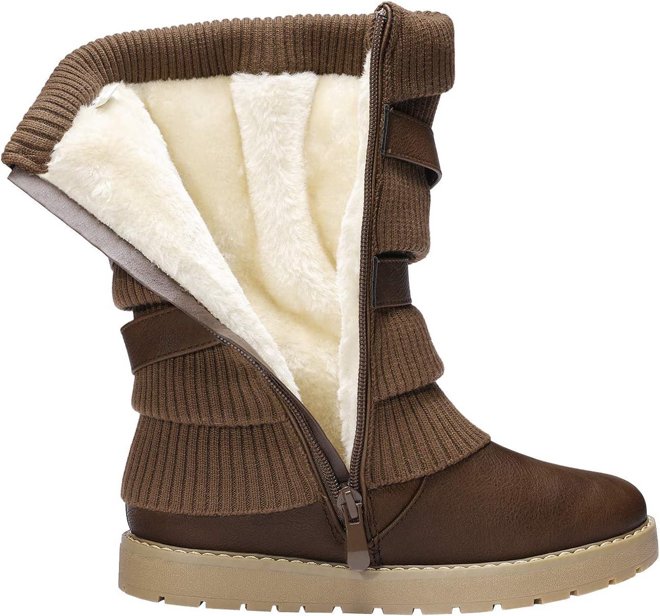 image:imageDREAM PAIRS Girls Winter Snow Boots Faux Fur Lined Mid Calf ShoesBrown