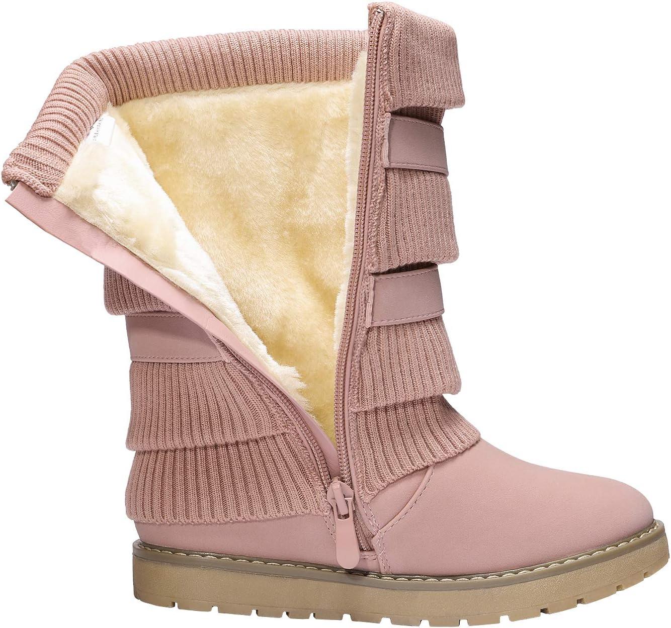 image:imageDREAM PAIRS Girls Winter Snow Boots Faux Fur Lined Mid Calf ShoesPink