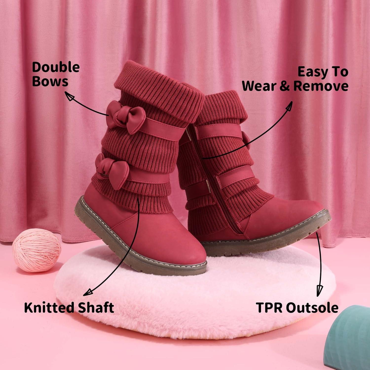 image:imageDREAM PAIRS Girls Winter Snow Boots Faux Fur Lined Mid Calf ShoesRed