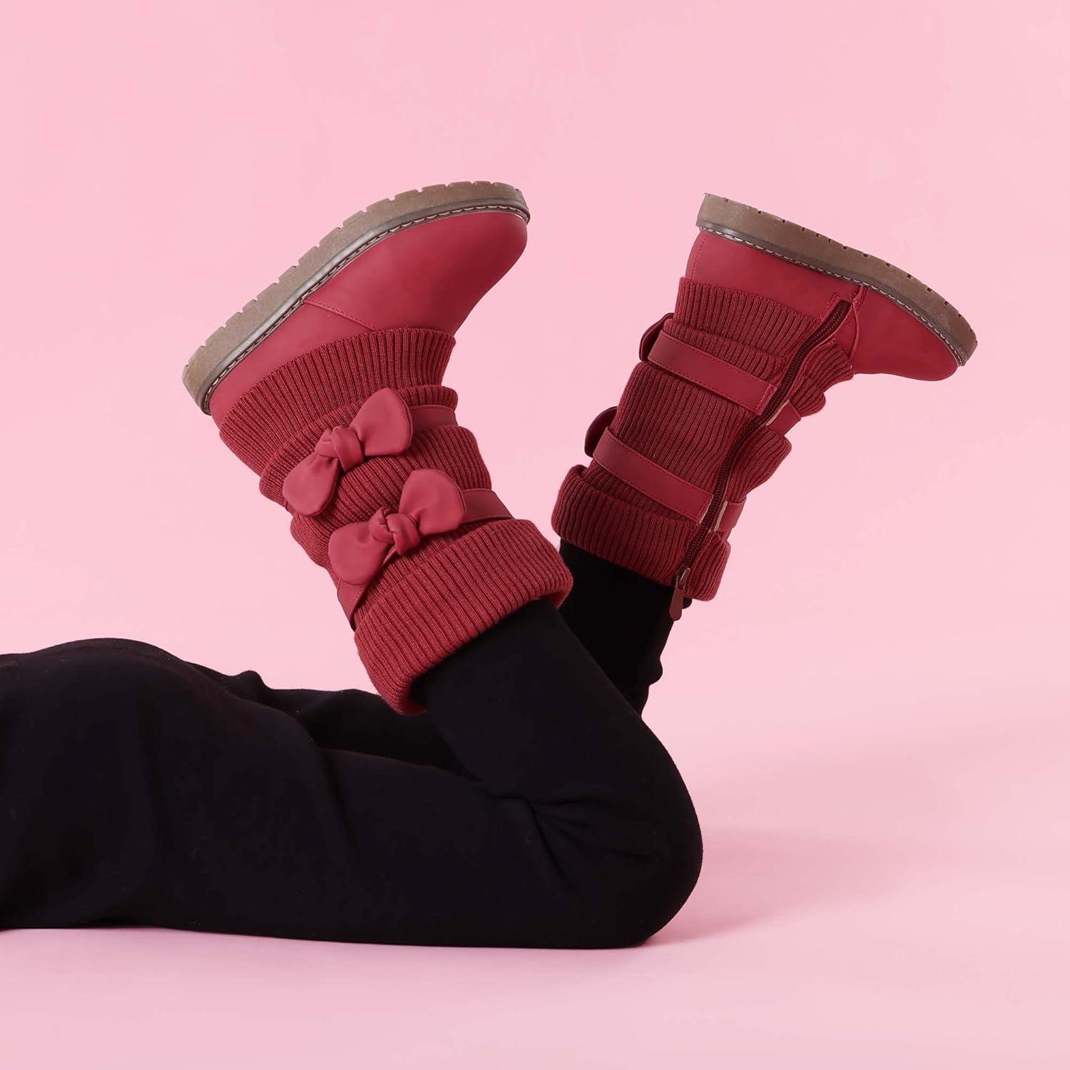 image:imageDREAM PAIRS Girls Winter Snow Boots Faux Fur Lined Mid Calf ShoesRed