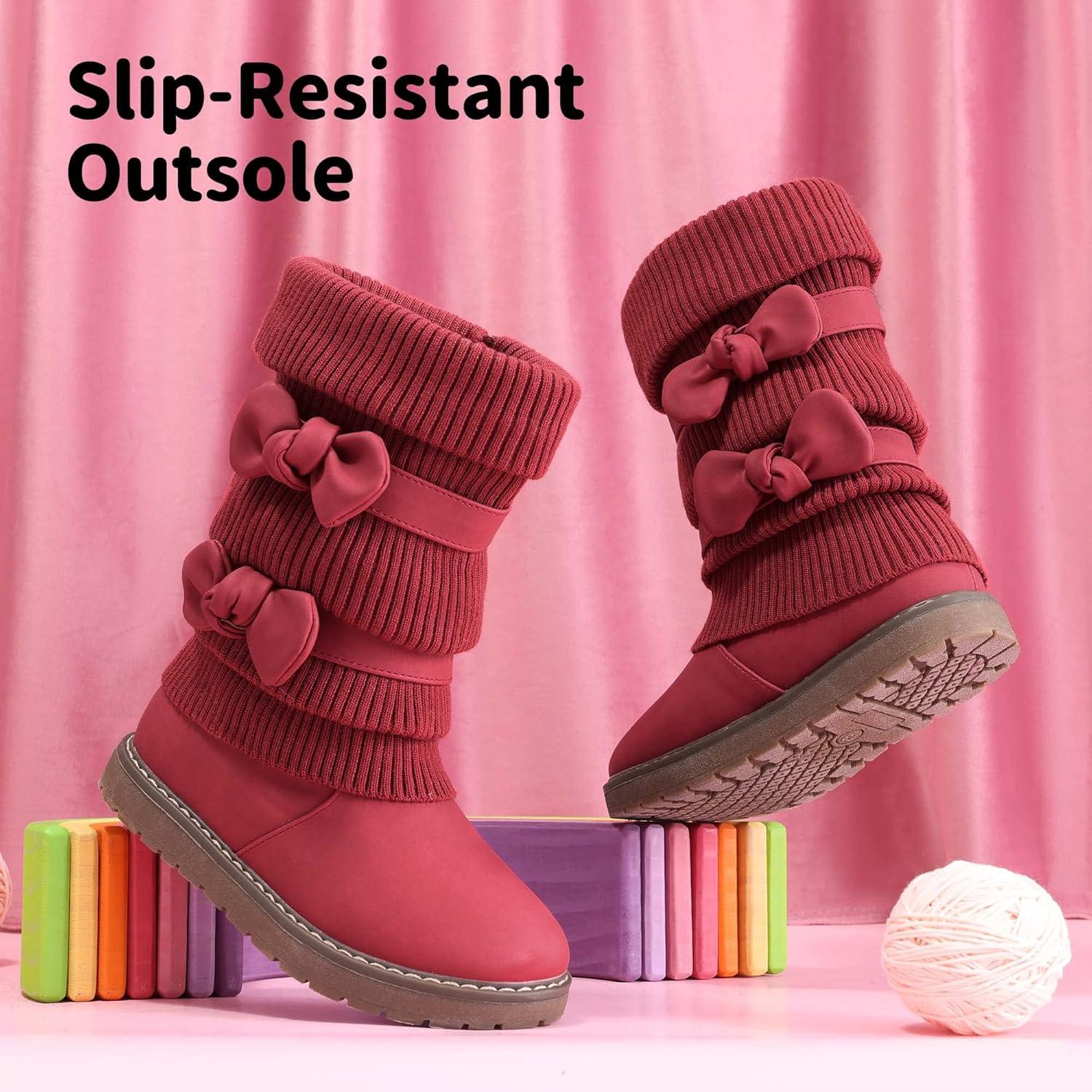 image:imageDREAM PAIRS Girls Winter Snow Boots Faux Fur Lined Mid Calf ShoesRed