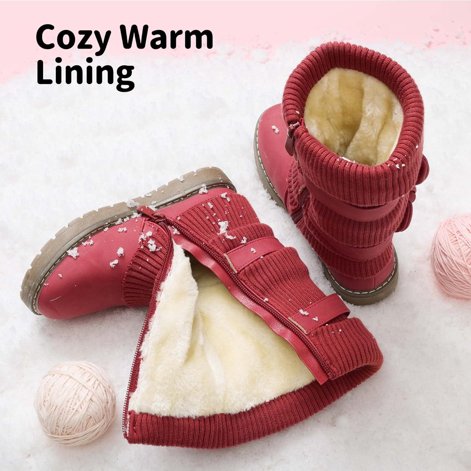 image:imageDREAM PAIRS Girls Winter Snow Boots Faux Fur Lined Mid Calf ShoesRed