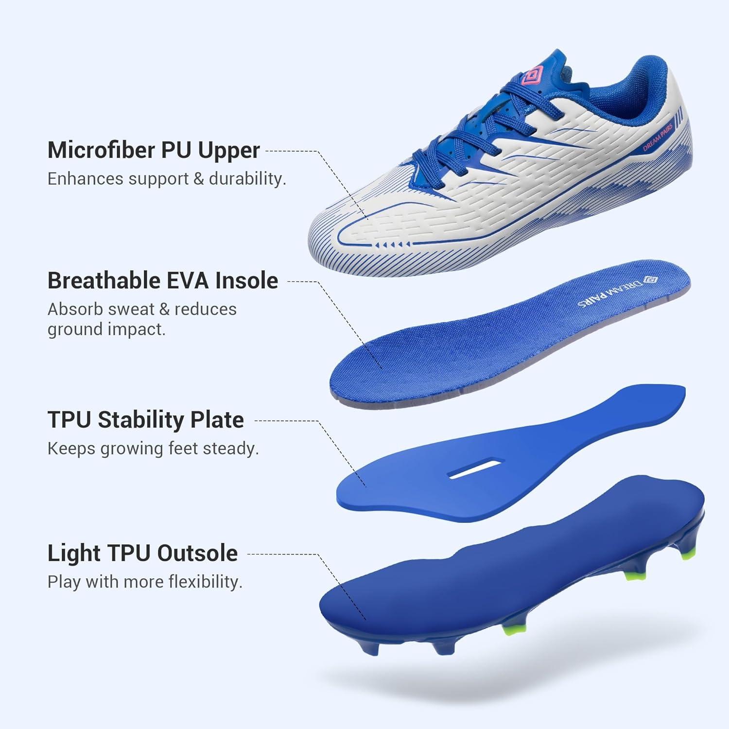 image:imageDREAM PAIRS Kids Multi Ground Soccer Cleats with HighSpeed AntiTwist TPU Plate Athletic Football Shoes for LittleBig KidsWhiteBlue