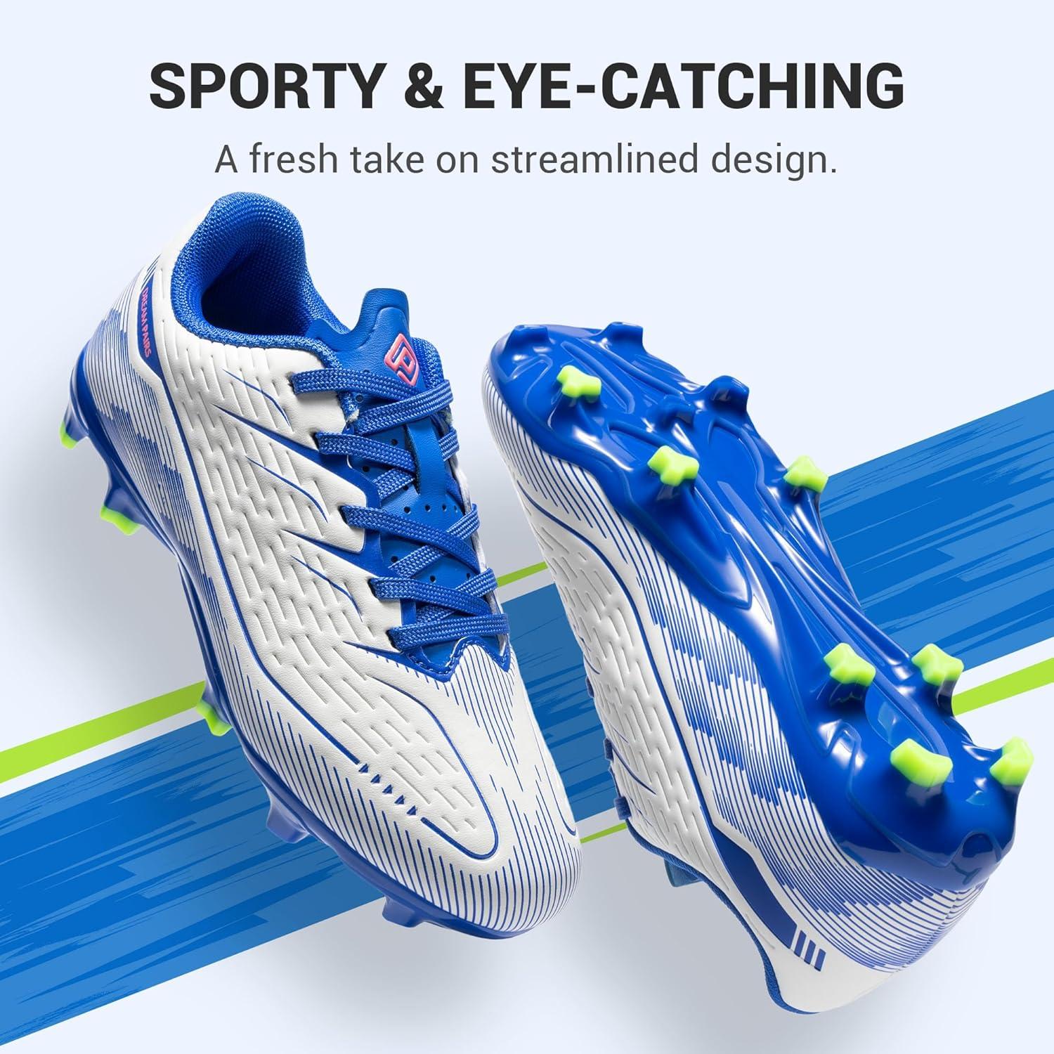 image:imageDREAM PAIRS Kids Multi Ground Soccer Cleats with HighSpeed AntiTwist TPU Plate Athletic Football Shoes for LittleBig KidsWhiteBlue