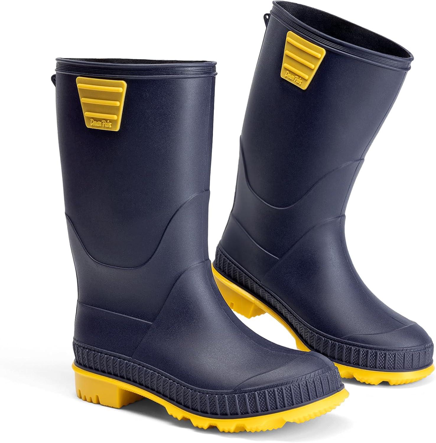 image:imageDREAM PAIRS Kids Rain Boots EasyOn Lightweight NonSlip Outsole for Boys amp Girls Outdoor Rainy Day PlayNavyYellow