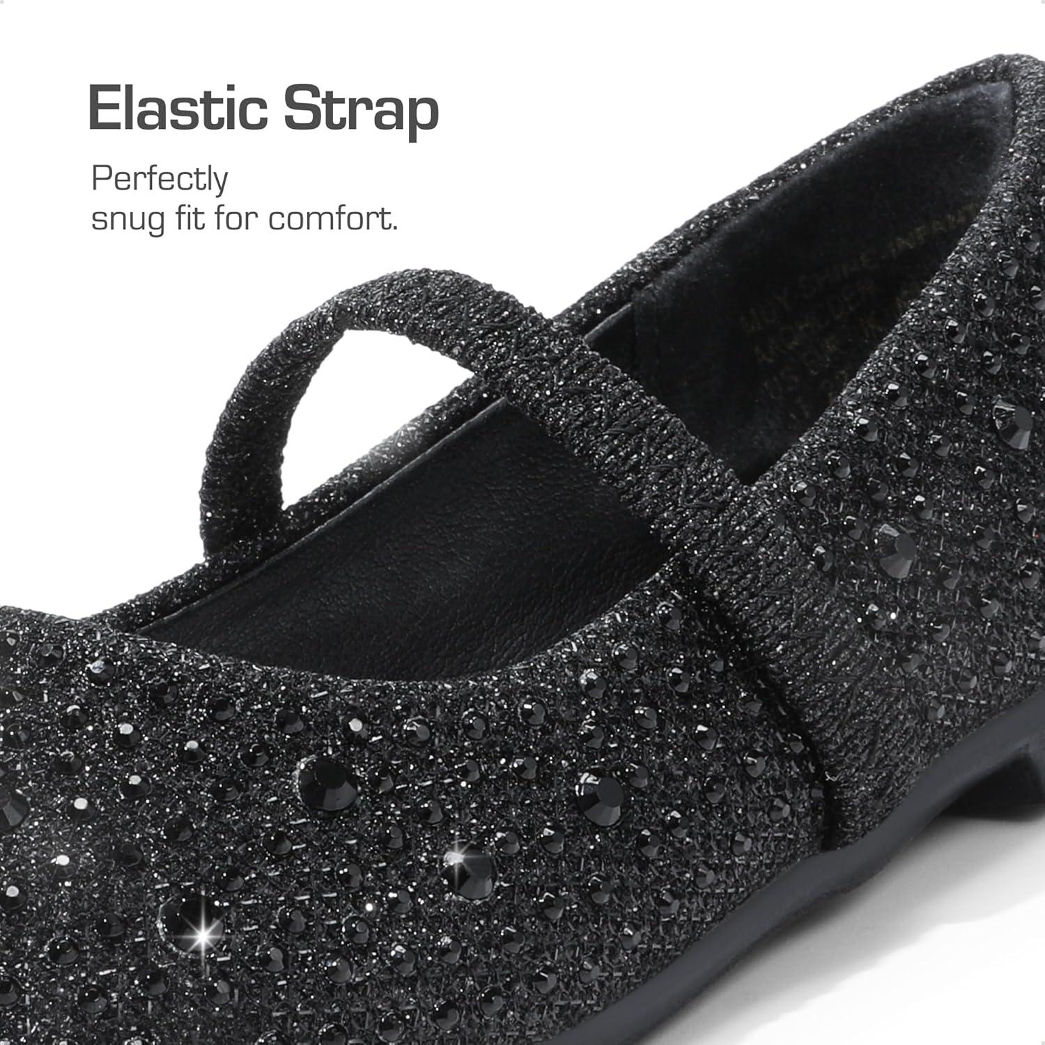 image:imageDREAM PAIRS Toddler Girls Dress Shoes Mary Jane Ballet Flats Flower Girl Shoes with Rhinestone Slipon Toddler Mary Jane FlatsBlackGlitter