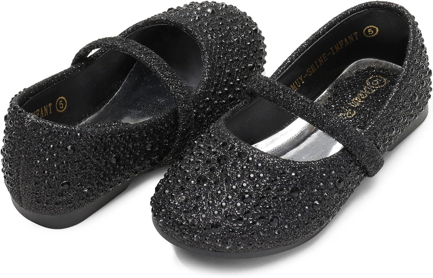 image:imageDREAM PAIRS Toddler Girls Dress Shoes Mary Jane Ballet Flats Flower Girl Shoes with Rhinestone Slipon Toddler Mary Jane FlatsBlackGlitter