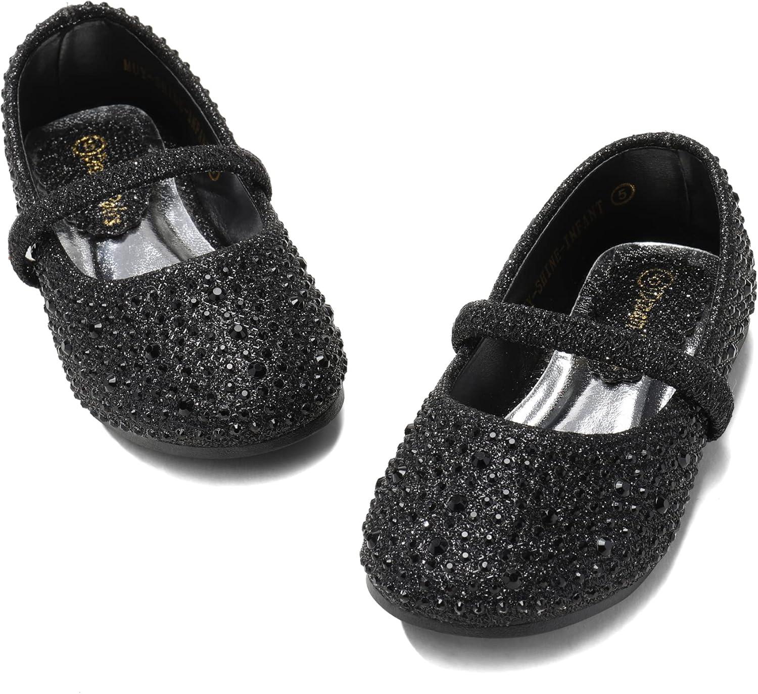 image:imageDREAM PAIRS Toddler Girls Dress Shoes Mary Jane Ballet Flats Flower Girl Shoes with Rhinestone Slipon Toddler Mary Jane FlatsBlackGlitter