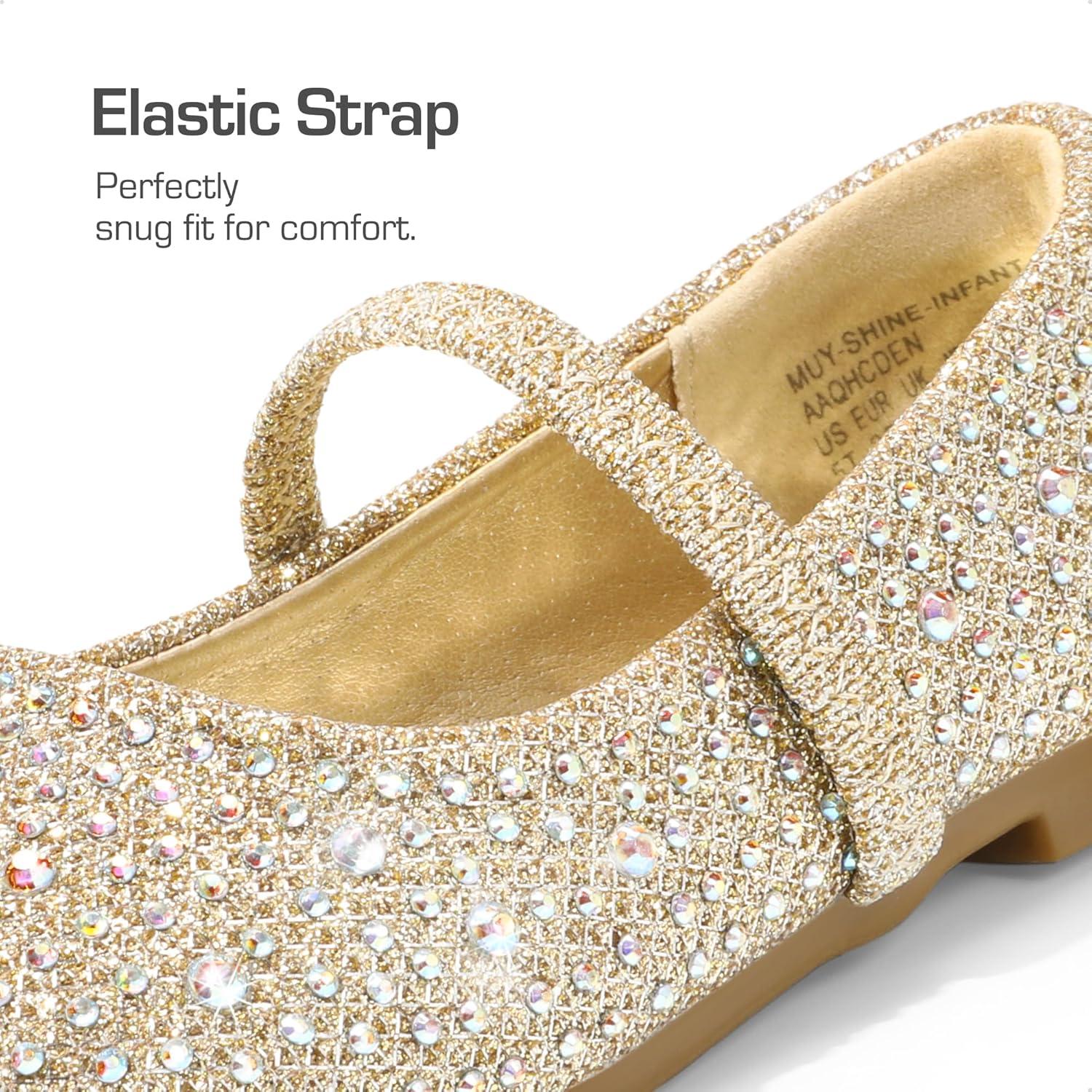 image:imageDREAM PAIRS Toddler Girls Dress Shoes Mary Jane Ballet Flats Flower Girl Shoes with Rhinestone Slipon Toddler Mary Jane FlatsMuyshinegold Glitter