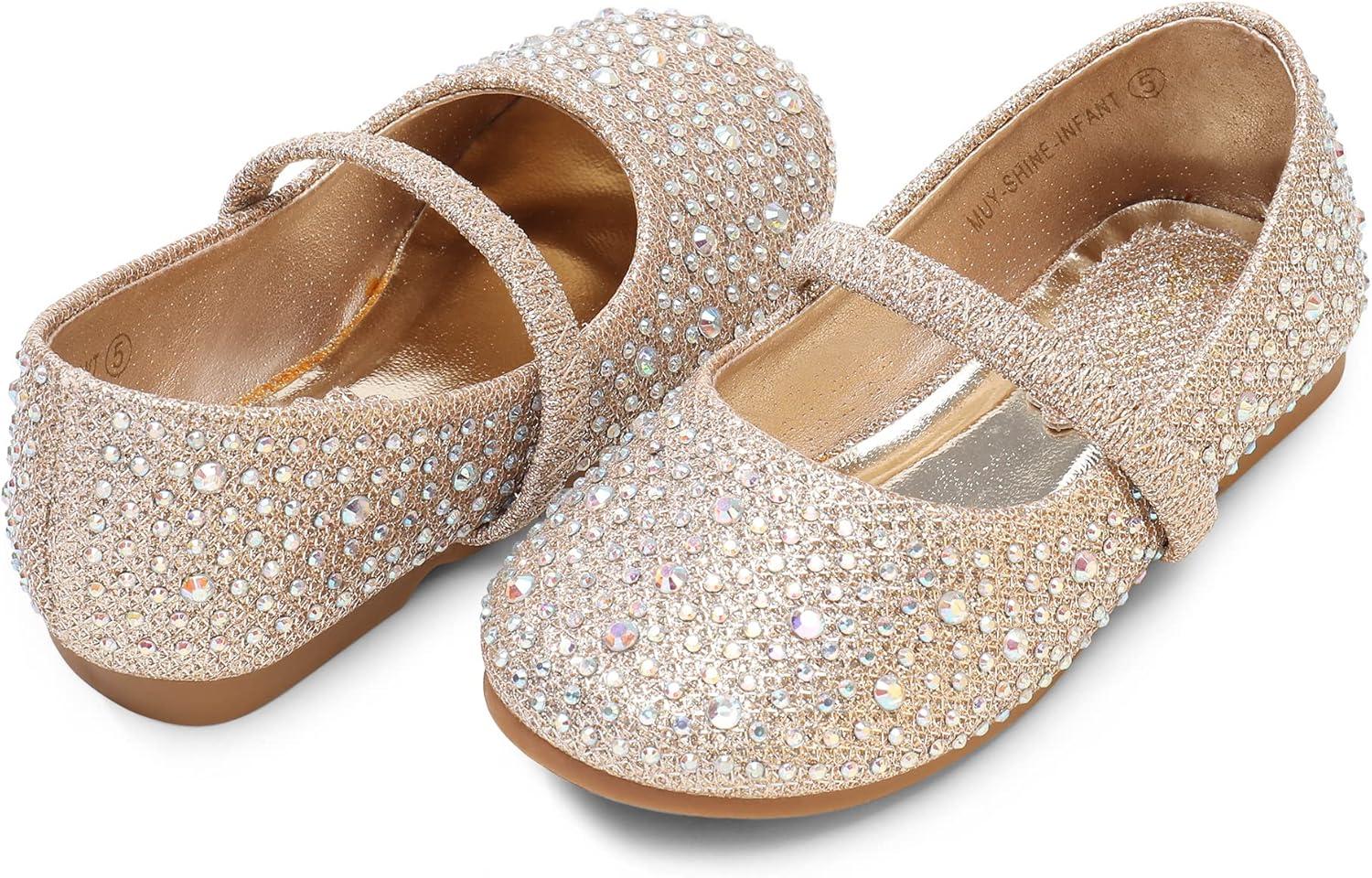image:imageDREAM PAIRS Toddler Girls Dress Shoes Mary Jane Ballet Flats Flower Girl Shoes with Rhinestone Slipon Toddler Mary Jane FlatsMuyshinegold Glitter