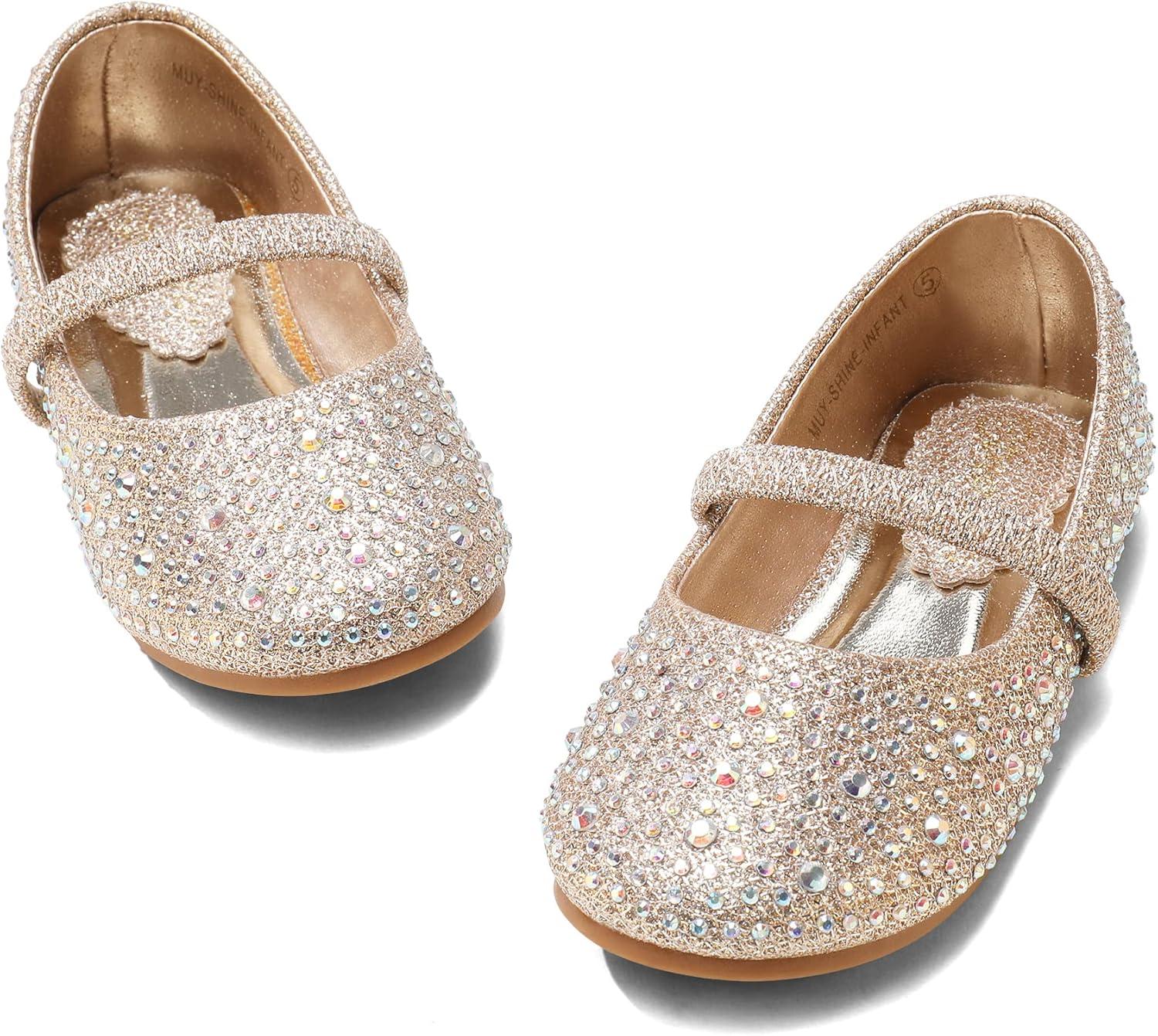 image:imageDREAM PAIRS Toddler Girls Dress Shoes Mary Jane Ballet Flats Flower Girl Shoes with Rhinestone Slipon Toddler Mary Jane FlatsMuyshinegold Glitter