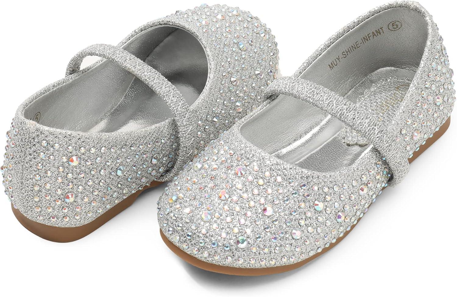 image:imageDREAM PAIRS Toddler Girls Dress Shoes Mary Jane Ballet Flats Flower Girl Shoes with Rhinestone Slipon Toddler Mary Jane FlatsSilverGlitter